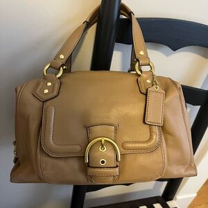 Coach Camel Leather Satchel with Gold Accents